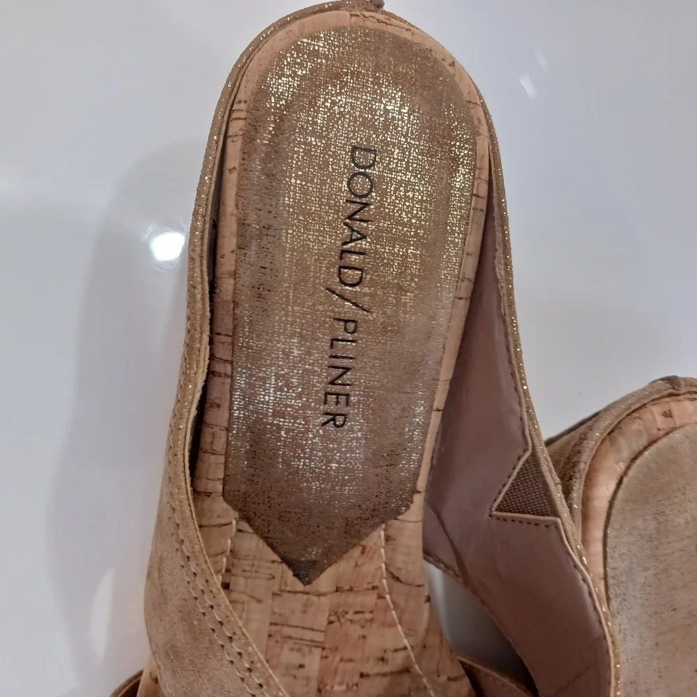 Donald J. Pliner Taupe Metallic Wedge Sandals